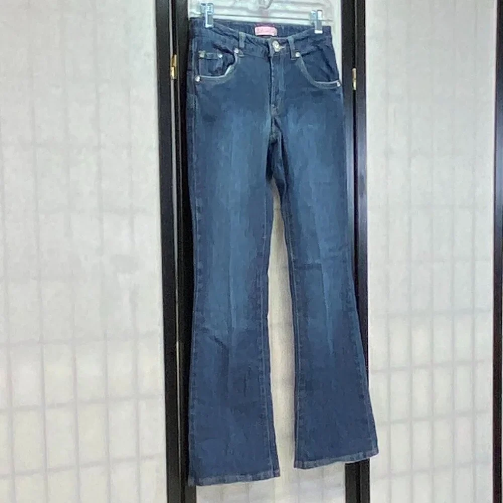 Levi's Low Rise Flared Jeweled Adjustable Waist Denim Jeans Medium Wash 14 Girl - Picture 3 of 14